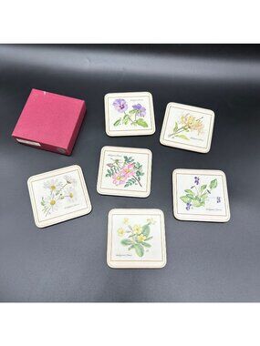 Vintage Floral Coaster Set Cork Backed Shakespeares Flowers Pimpernel England